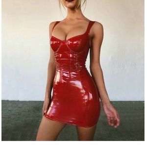 Red Faux PU Leather Mini Dress